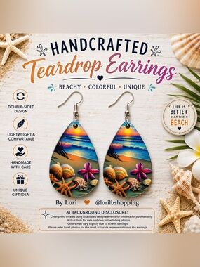 Beach Sunset Teardrop Earrings | Handmade Coastal Dangle Earrings